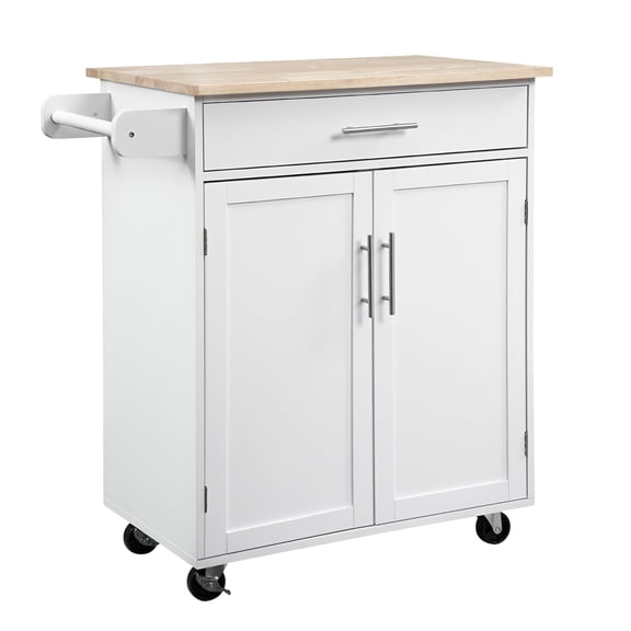 White Kitchen Island Cart with Drawer and Storage Cabinet, Rolling Trolley Cart on Wheels for Small Space, 32.8L x 17.8W x 36H