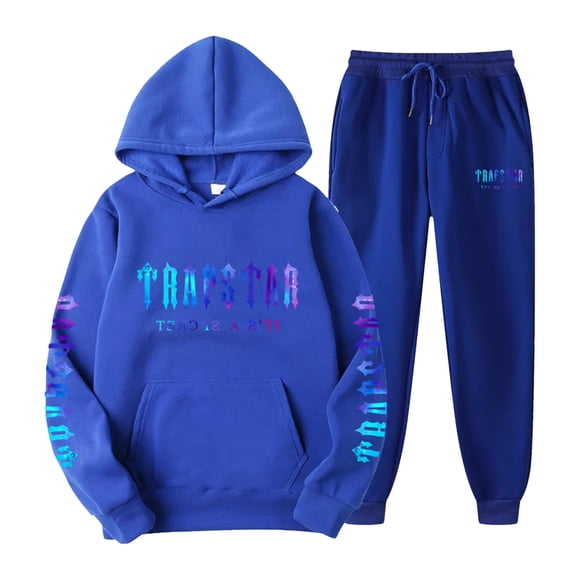 Trapstar Hoodies for Women Sets Long Sleeve Graphic Sweatshirts Loose Trapstar Street Hip-hop Pullover Sweatshirts+Sweatpants Women Set of 2 Classic Sweatshirts(Blue, M)