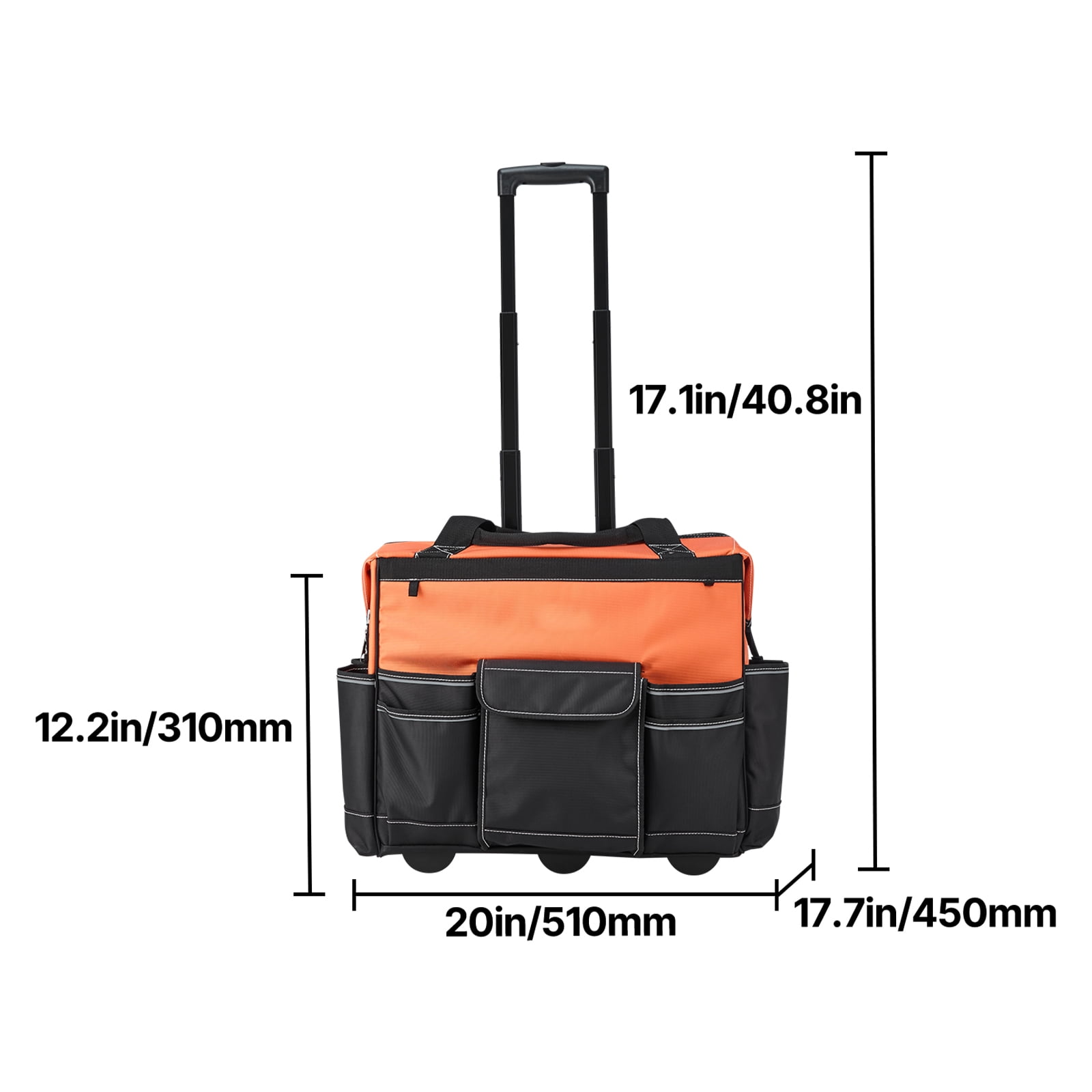 KFFKFF Rolling Tool Bag with 110 lbs Capacity, 27 Pockets, Durable Design with Wheels, Adjustable Handle and Stable Base, Ideal for Construction and Mechanic Tool Organization