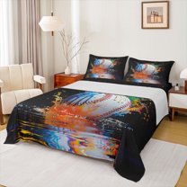Homewish Boys Baseball Lover Twin Sheet Sets, Splash Splatter Artwork Twin Fitted Sheet, Modern Ball Sport Flat Sheet, Ultra Soft Bedroom Decor, 3 Pieces