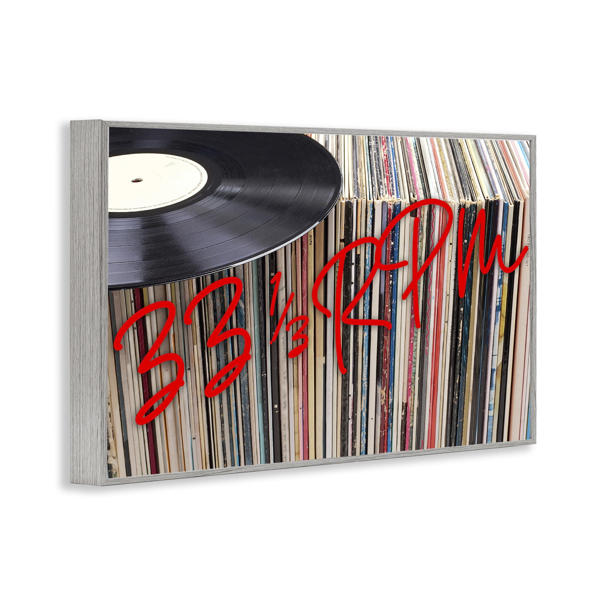 Stupell Industries Vinyl Record Stack Collection Gray Framed Giclee Art, design by Lil' Rue