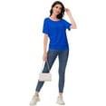 thumbnail image 4 of Women's Dolman Top Boat Neck Comfortable Short Sleeve Solid Gentle Tees Casual T Shirt with Side Shirring Detail, 4 of 6