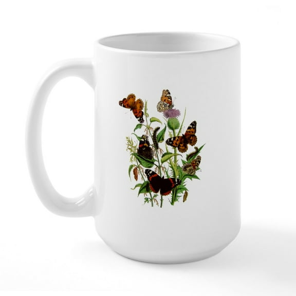 CafePress - BUTTERFLIES & PURPLE THISTLE Large Mug - 15 oz Ceramic Large White Nolvety Mug
