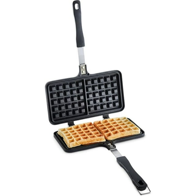 Gaufrier supérieur - Double gaufrier en aluminium moulé sous pression avec revêtement intérieur antiadhésif pour un nettoyage facile, poignée en bakélite et loquet de fermeture - Pour gaufres maison s