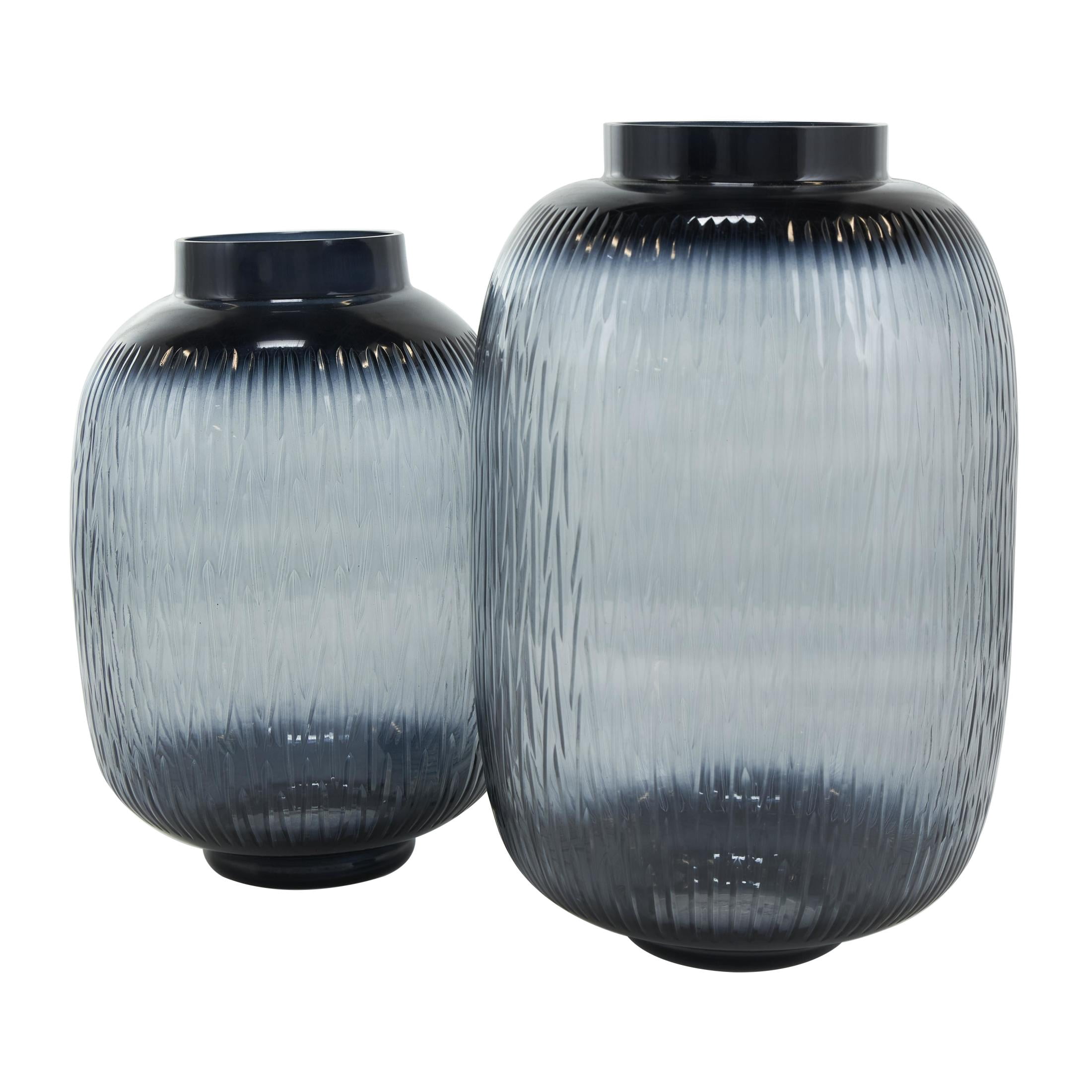 DecMode 13", 11"H Textured Ombre Black Glass Vase, Set of 2