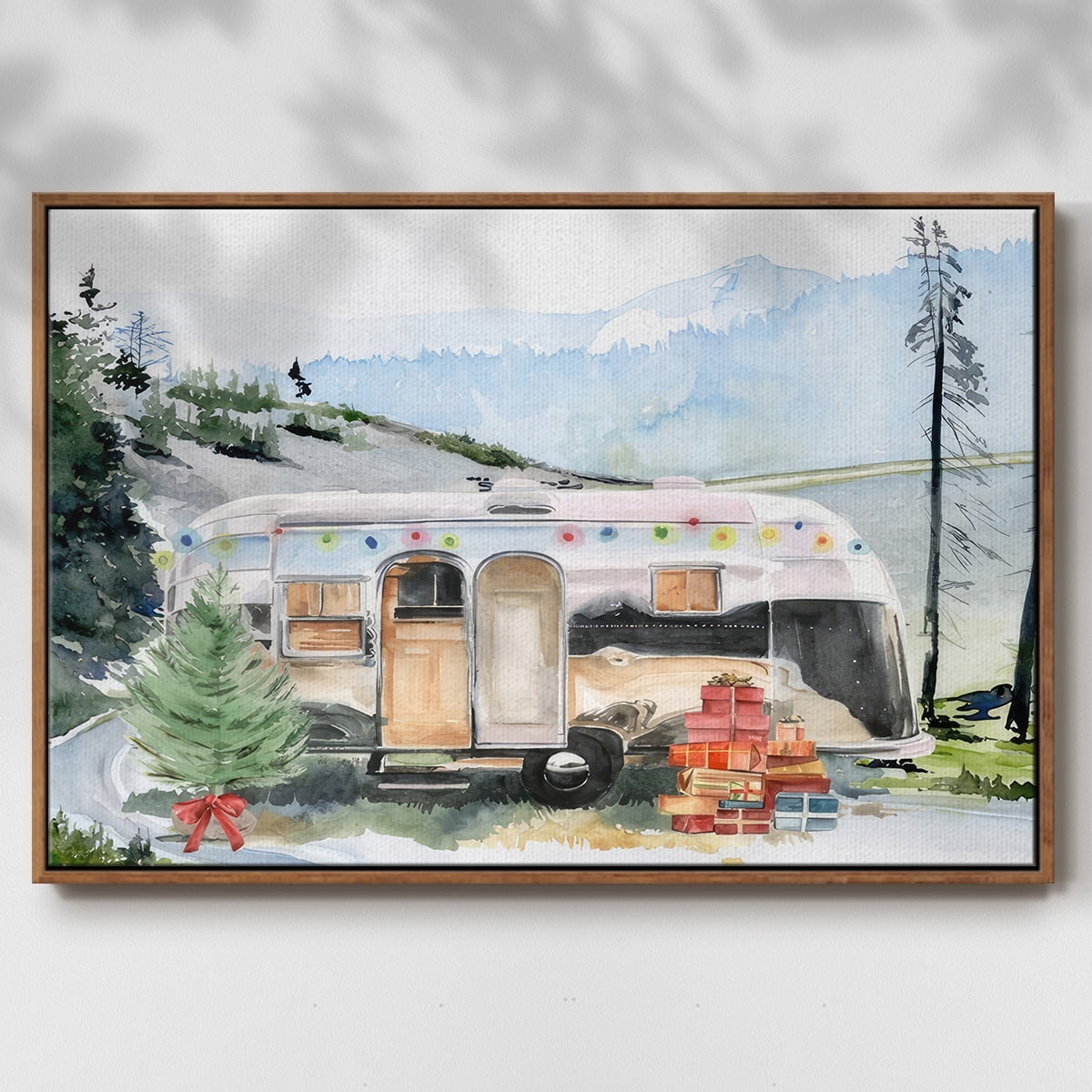 Holiday Vacation I - Framed Gallery Wrapped Holiday Canvas - 17 x 25 - Rosewood Frame