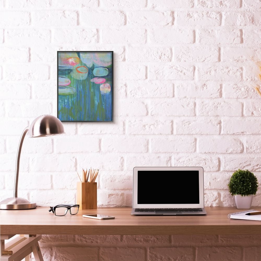 Stupell Industries Pond Lily pads Green Blue Abstract Painting Framed Wall Art by Third and Wall
