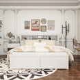 thumbnail image 4 of King Size Wood Platform Bed with Multi-storage Headboard, USB and Drawers, White, 4 of 14