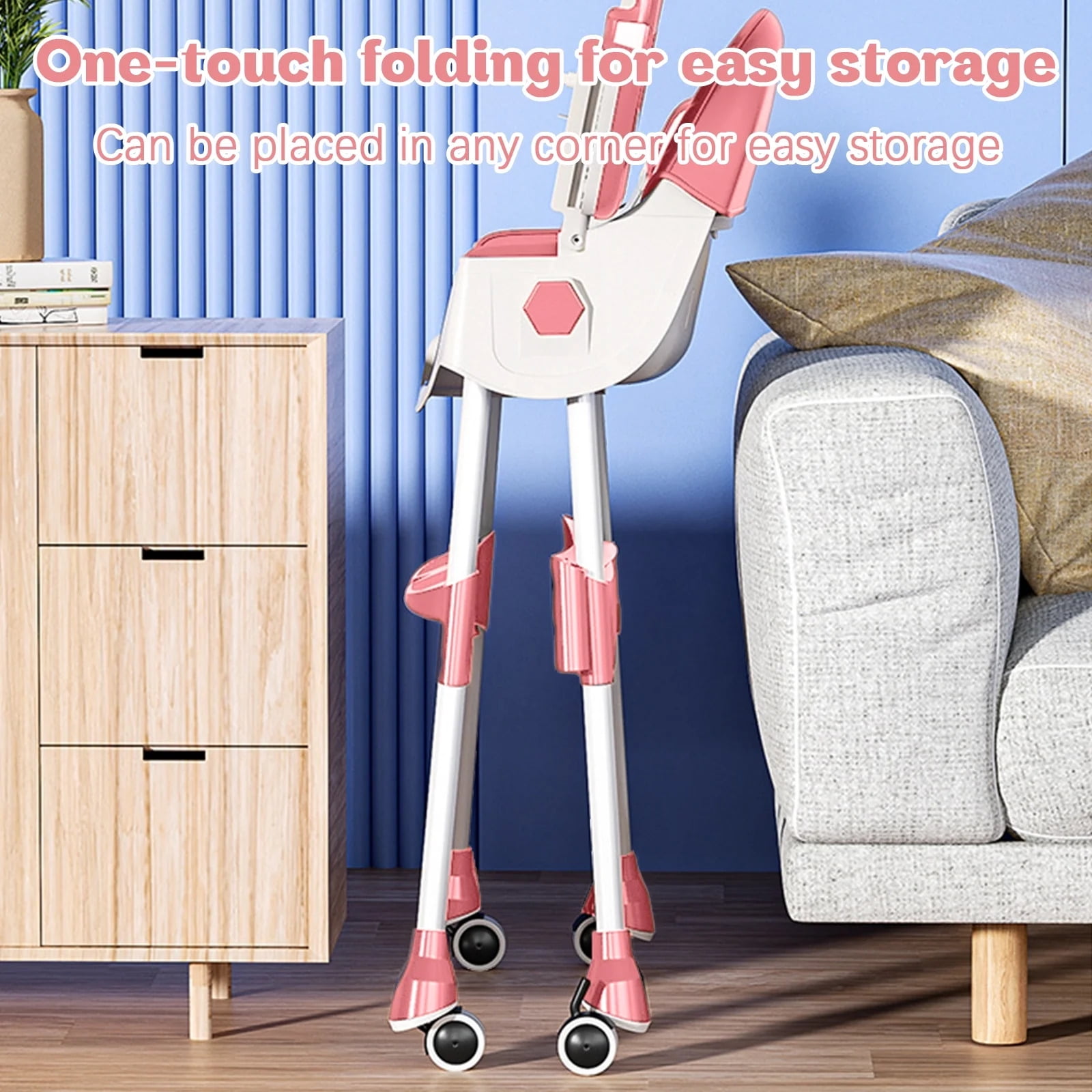 XunKA 4-in-1 Baby High Chair, Portable Fortable Toddler Dining Chair Eat & Play with Double-Layer Dinner Plate and Toy Rack for 6-36 Month, Pink.