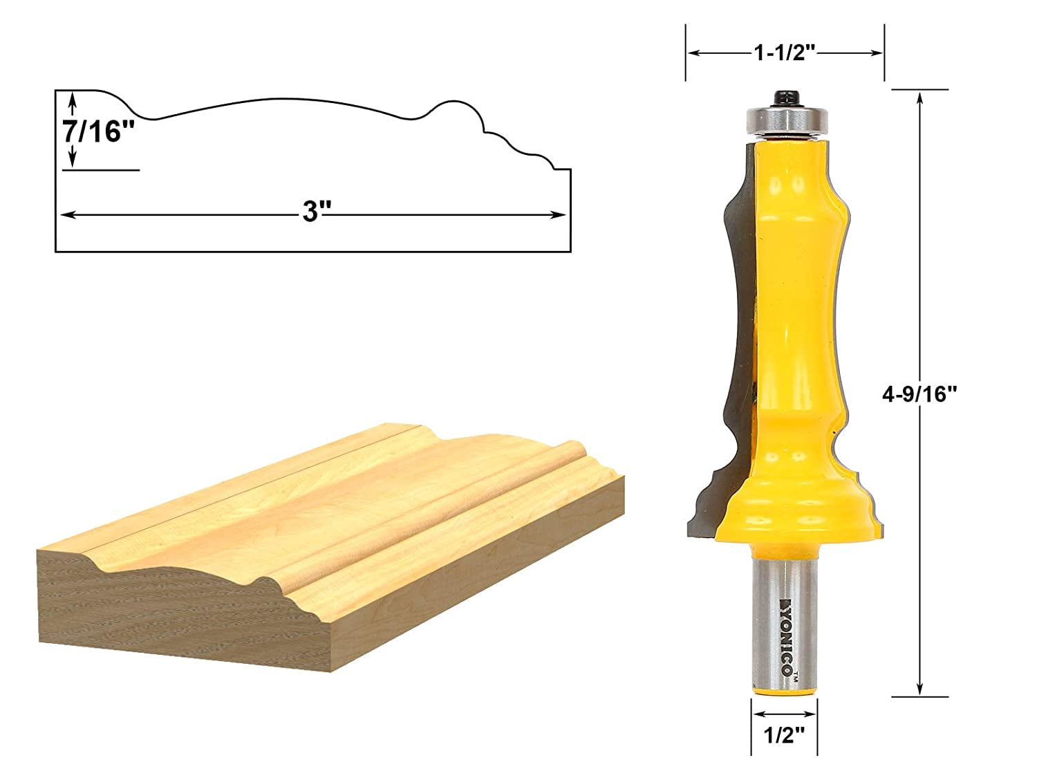 Yonico Door & Window Casing Router Bit - 1/2" Shank - 16124