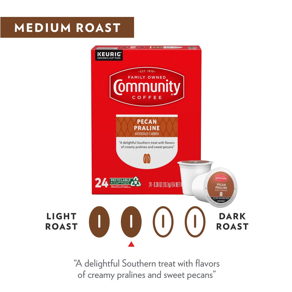 Community Coffee Pecan Praline Medium Roast Single Serve Keurig K-Cup Pods 24 ct Box