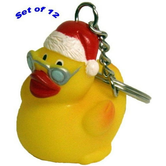 Santa Keychain Rubber Duck Gift Pack of 12, Christmas Duck - Waddlers Brand