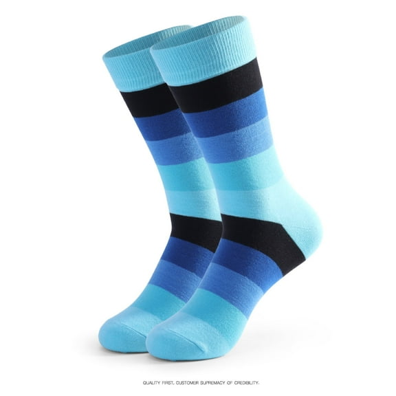 Elvqul Socks for Men Light Blue Striped Print Cotton Calf Breathable Mens Sock