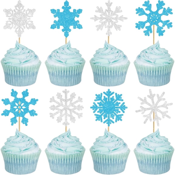 24 PCs Christmas Cupcake Topper Snowflake Cupcake Topper Cake Decor Display Gathering Engagement Anniversary Valentines Party Donut Cake Decorations Supplies for DIY handcrafting