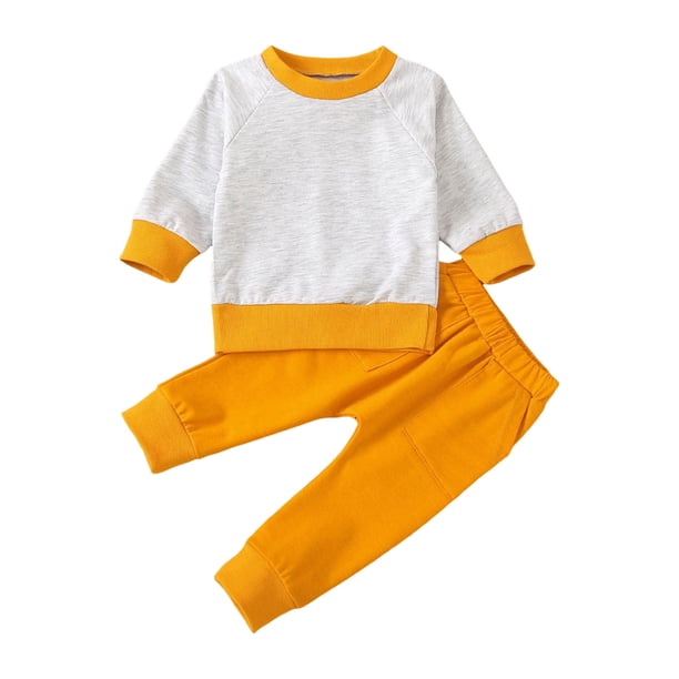 Gibobby Conjunto para bebé niña Niño Bebé Niñas Otoño Invierno Ropa Color Bloque Manga Larga Sudadera Tops Joggers Pantalones Conjunto(Amarillo,3-4 Años)