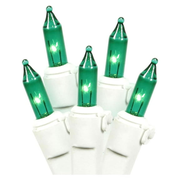 LiteSource 25102 - 100 Light White Wire Green Miniature Christmas Light String Set with 2.5" Spacing