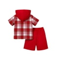 thumbnail image 2 of Conjunto de sudadera con capucha Fdqin de manga corta a cuadros para niños con capucha cargo, 2 of 6