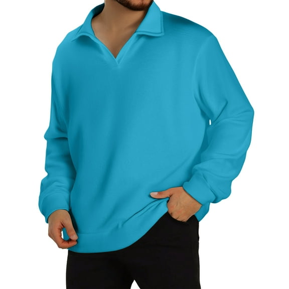 CharmCyan Men's Casual Collared Long-Sleeve Knit Base Layer Top Cyan L