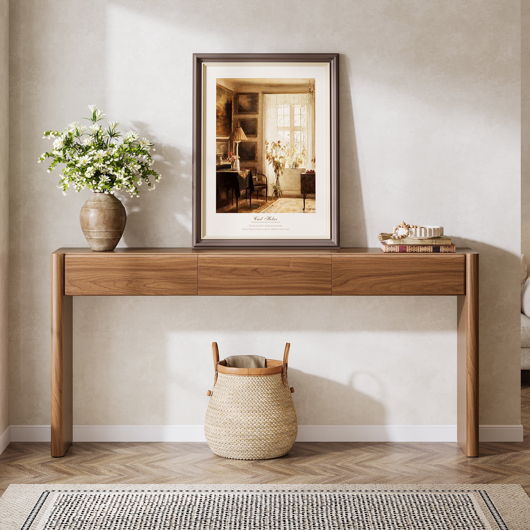 Tribesigns Console Table with 3 Drawers, 70.9" Wooden Entryway Table Behind Couch, Farmhouse Long Console Sofa Station with Storage for Entrance, Foyer, Hallway, Living Room, Easy Assembly (Brown)