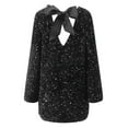 thumbnail image 4 of YMNXA Women's Dress Long Sleeve Round Neck Solid Color Sequins Bow Design Elegant Comfortable Dresses For Daily Wear And Party Black L, 4 of 7
