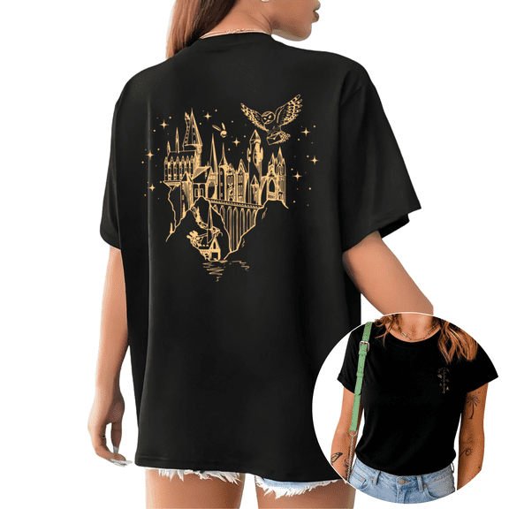 Double Sided Starry Wizarding Shirts Black S-5XL Ethereal Magical Landscape Print Tshirt Graphic Tees Tops