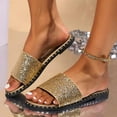 thumbnail image 2 of KIJBLAE Women's Summer Open Toe Slip On Flat Sandals Bling Rhinestone Non-Slip Beach Shoes Party Slides Gold Gold 39, 2 of 7