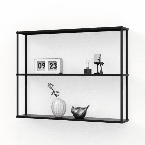 Mango Steam Wall-Mounted Steel Shelving Unit - 28" H X 36" W X 6" D - Black - for Kitchen, Storage, or Display Use.