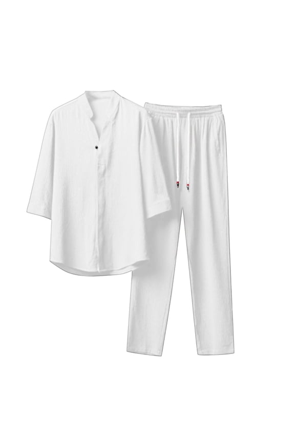 TBWNWG Modern Men's Two Piece Suit Set Featuring Half Sleeve Button Down Shirt and Tailored Trousers for Business Casual Wear,Sizes 3XL