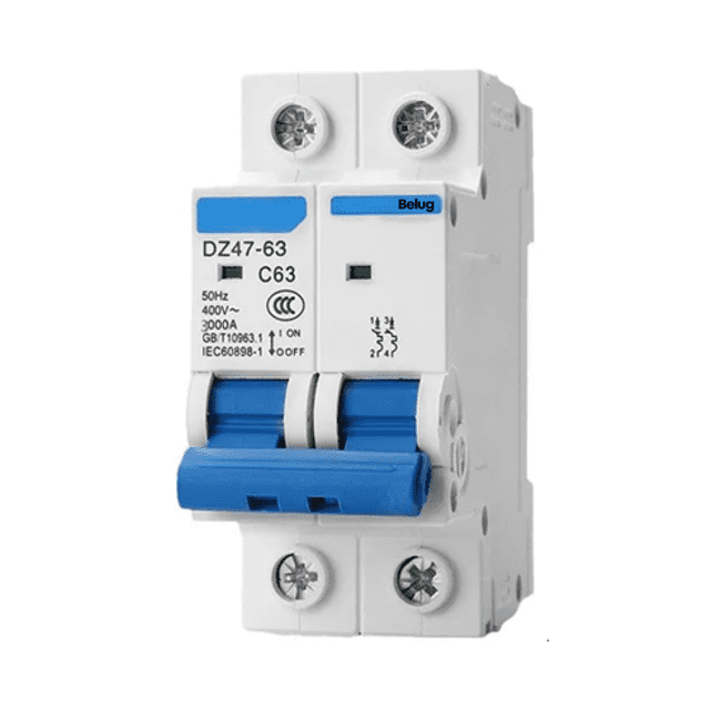 Interruptor Belug Termomagnetico Ac Riel Din 2 Polos 10A Blanco con Azul