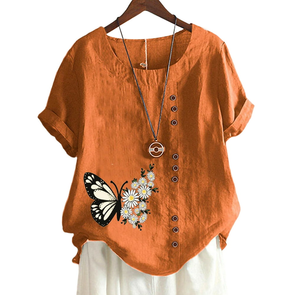 UKAP UKAP Plus Size Cotton Linen Loose Blouse Tops For Women Summer