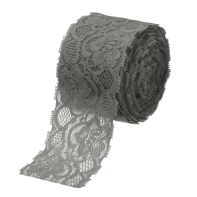 Unique Bargains Lace Trim 10 Yards 2 Inch Flower Elastic Lace Ribbons for Package Decoration Wedding Headbands Dark Gray