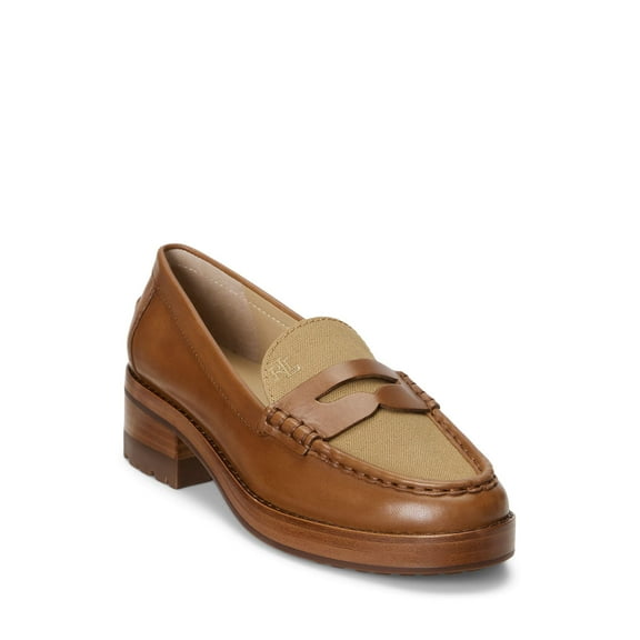 Lauren Ralph Lauren Wren Leather & Canvas Penny Loafer Deep Saddle Tan/Camel 9 B (M)