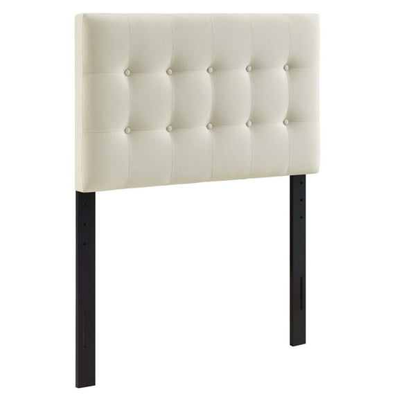 Ergode Emily Button Tufted Linen Fabric Upholstered Twin Headboard - Elegant and Durable Ivory Upholstery for Contemporary Bedrooms
