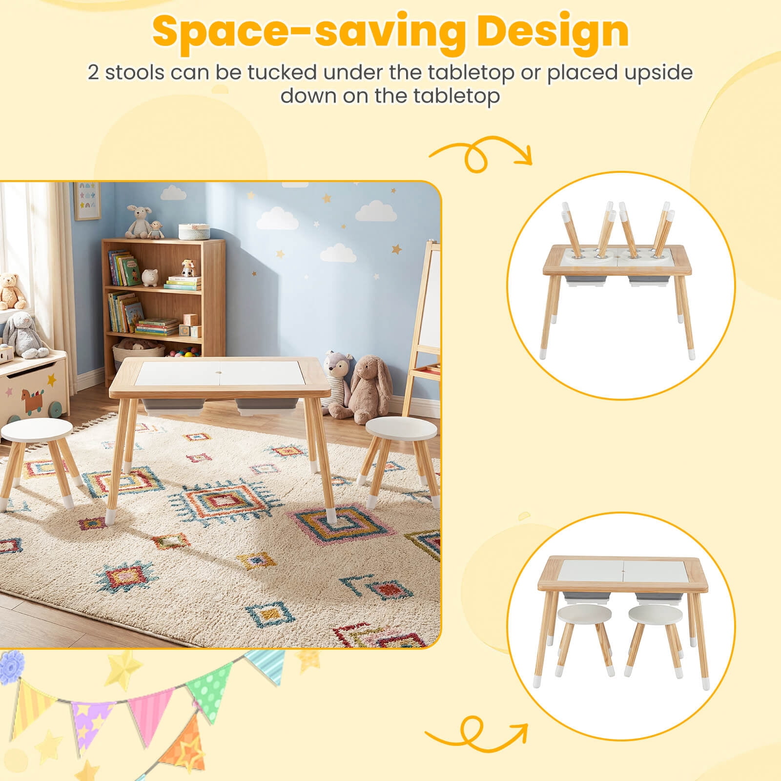 Costway Sensory Table with 2 Stools, Detachable Double-Sided Tabletops & 2 Storage Bins