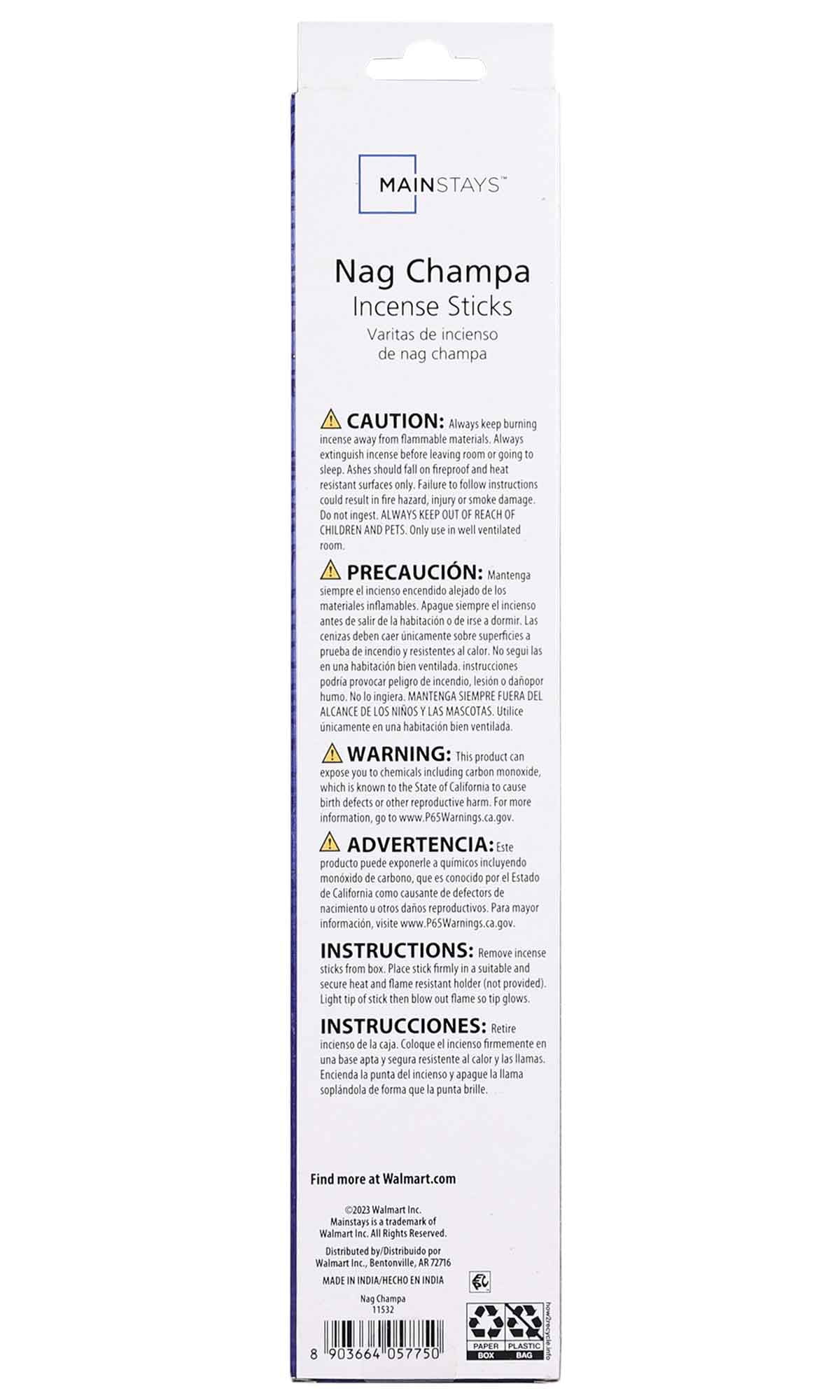 Mainstays Incense Sticks, Nag Champa Fragrance (Blue), 40 Pack