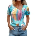 thumbnail image 3 of Yusom Summer 3D Pattern Printing Graphic Tees for Women Plus Size Casual Tops Short Sleeve V-Neck Outdoor Loose T-Shirts Pink M, 3 of 5