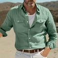 thumbnail image 2 of Dagegui Mens Long Sleeve Button Down Shirts Cotton Linen Casual Loose Fit Tops Solid Color Summer Tees with Pockets on Clearance Green,S, 2 of 6