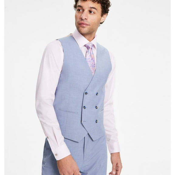 Tayion Collection Mens Classic Fit Double Breasted, Blue, Small