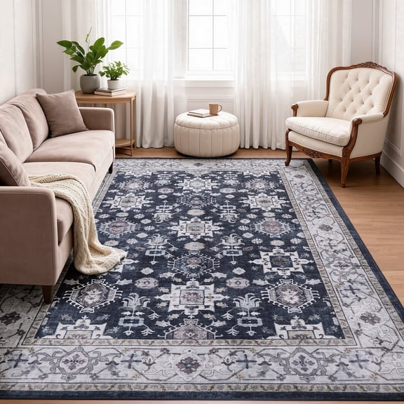 5'x7' Area Rugs for Living Room, Washable Vintage Boho Non Slip Rug- Oriental Traditional Farmhouse Carpet for Bedrooms ,Dining Room, Home Office, Laundry Room.