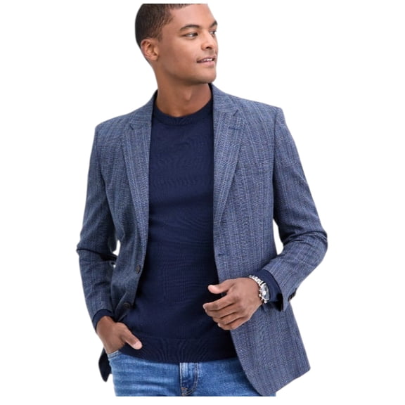 Nautica Mens Modern fit Sport Coat Blazer 38 S MId Blue Plaid Stretch