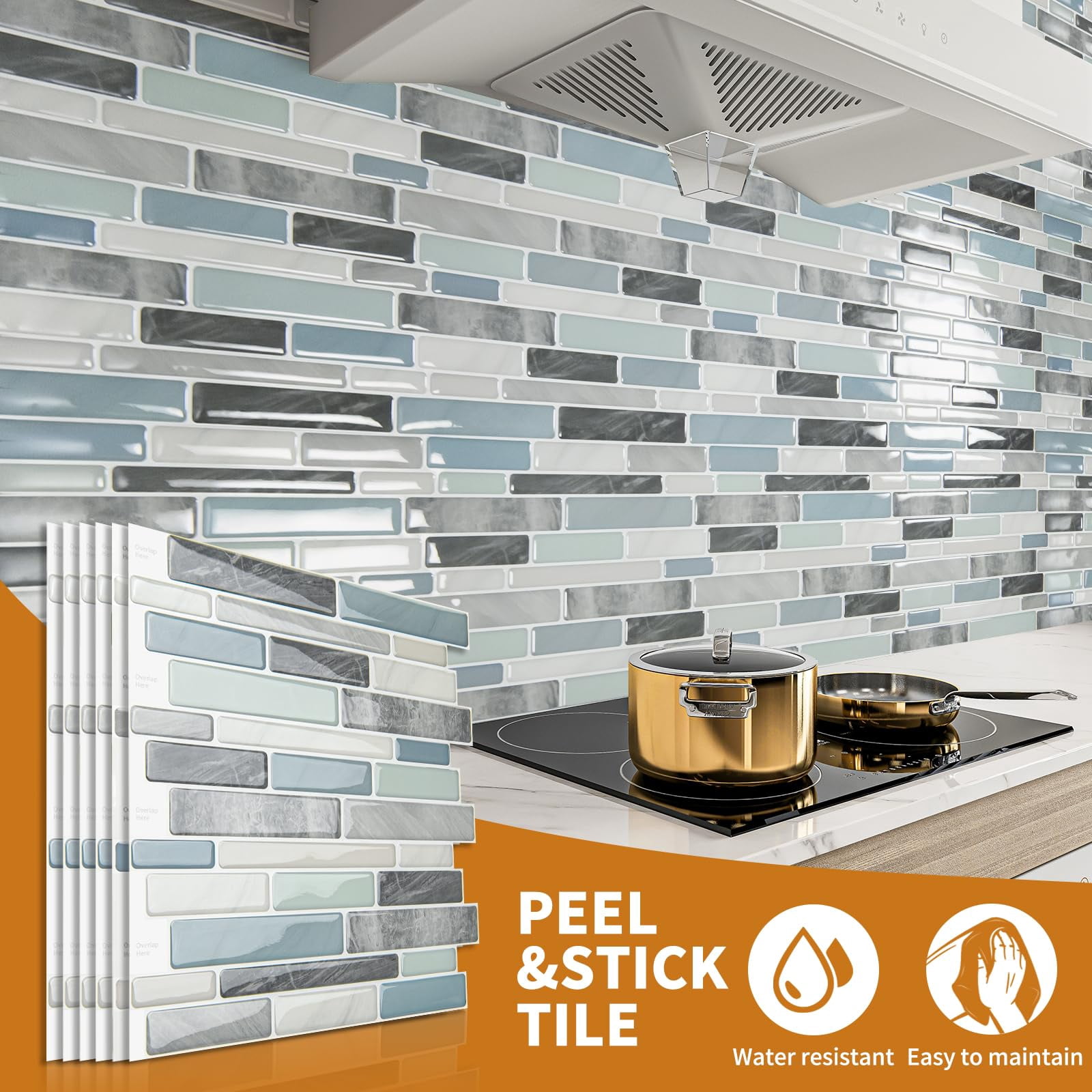 10-sheet Peel And Stick Backsplash Tile For Kitchen  Splash On Tiles Wall (grey Blue)