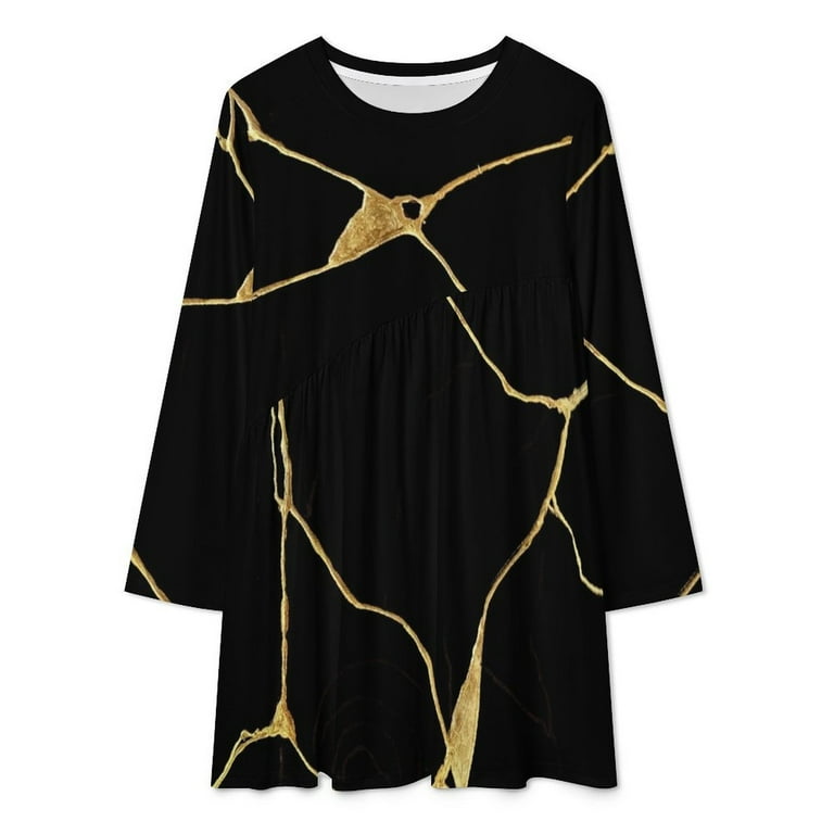 black long sleeve dress gold detail Black Sequins Gold Zipper Long Sleeve Dress main image 1