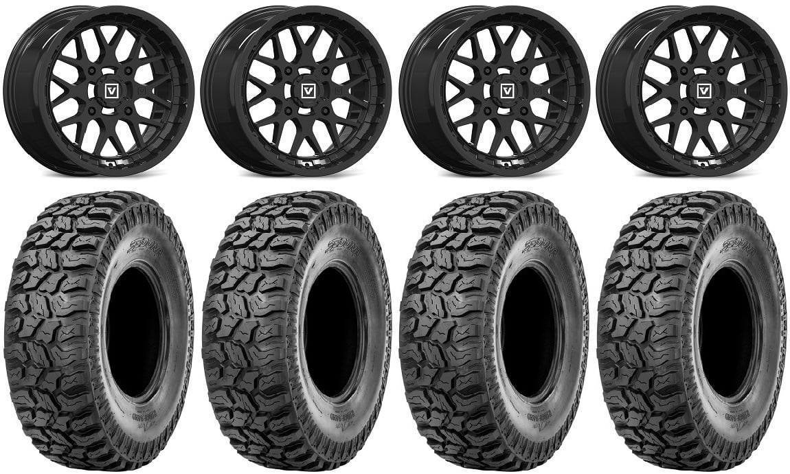 Valor V03 14" Wheels Black 27" Ridge Saw Tires Honda Rincon Yamaha