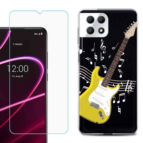 Phone Case for T-Mobile Revvl 7 5G, Shockproof Case Cover with Tempered Glass Screen Protector, by OneToughShield - Guitar Yellow