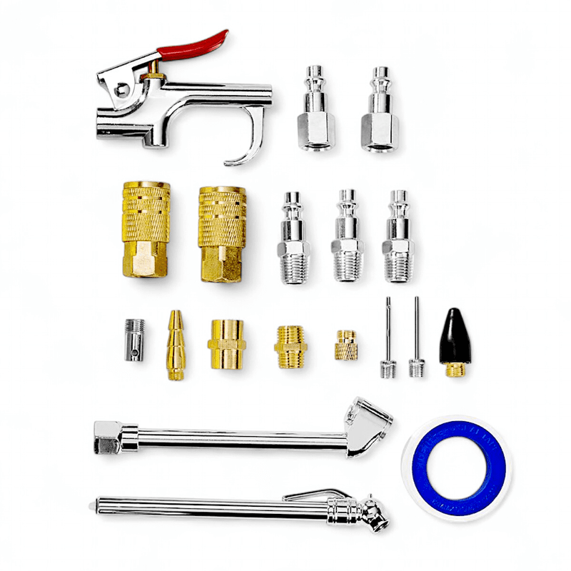 20-Piece Air Compressor Accessory Kit - Includes 1/4 in. x 25 ft. Polyethylene Air Hose, 130 PSI Pressure, 3 Nozzles, Inflation Needles, and More