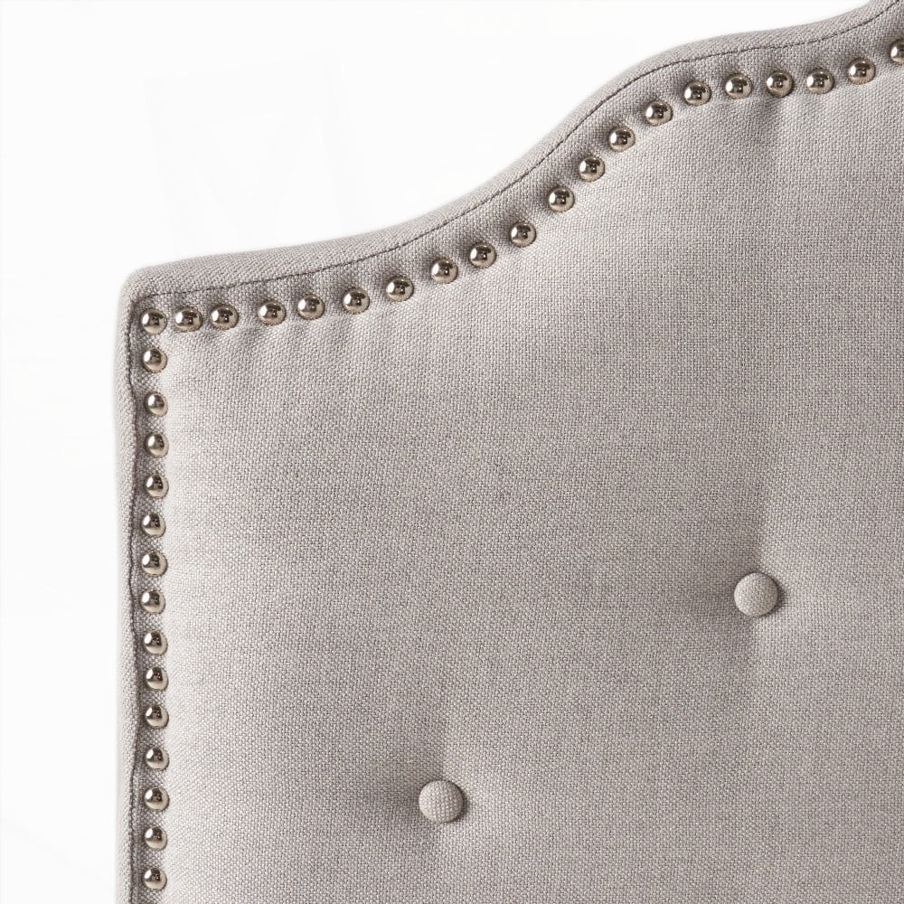 Queen Size Headboard in Tufted Upholstery, Solid Wood & Durable Metal Legs, Adjustable Height & Nailhead Accents, Modern Design