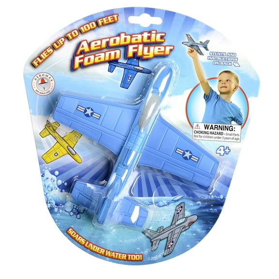 Aeromax Aerobatic Foam Flyer. Safe and soft for indoor & outdoor use. Soars underwater too!, Blue or Yellow (Colors may vary)