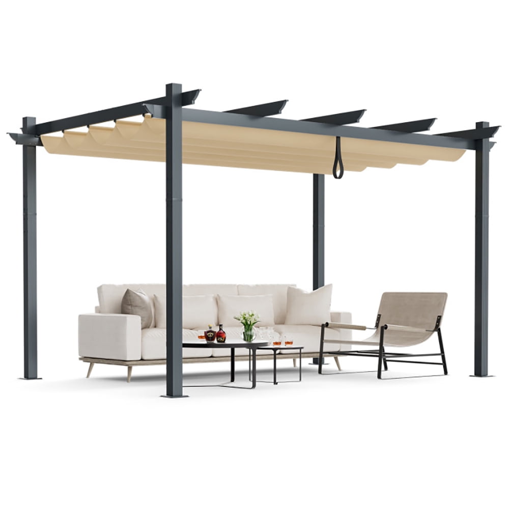 Aimee Lii 10 x 13 Feet Outdoor Aluminum Retractable Pergola Canopy Shelter, Backyard Canopy Gazebo for Party Camping BBQ Events, Beige Aimee Lii 10 x 13 Feet Outdoor Aluminum Retractable Pergola Canopy Shelter, Backyard Canopy Gazebo for Party Camping BBQ Events, Beige