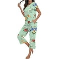 thumbnail image 2 of Aiyino Womens Pyjama Sets Floral Print Short Sleeve Round Neck Sleepwear Top and Pants 2 Piece Lounge Wear Sets with Pockets,M Green Orange Flower, 2 of 9