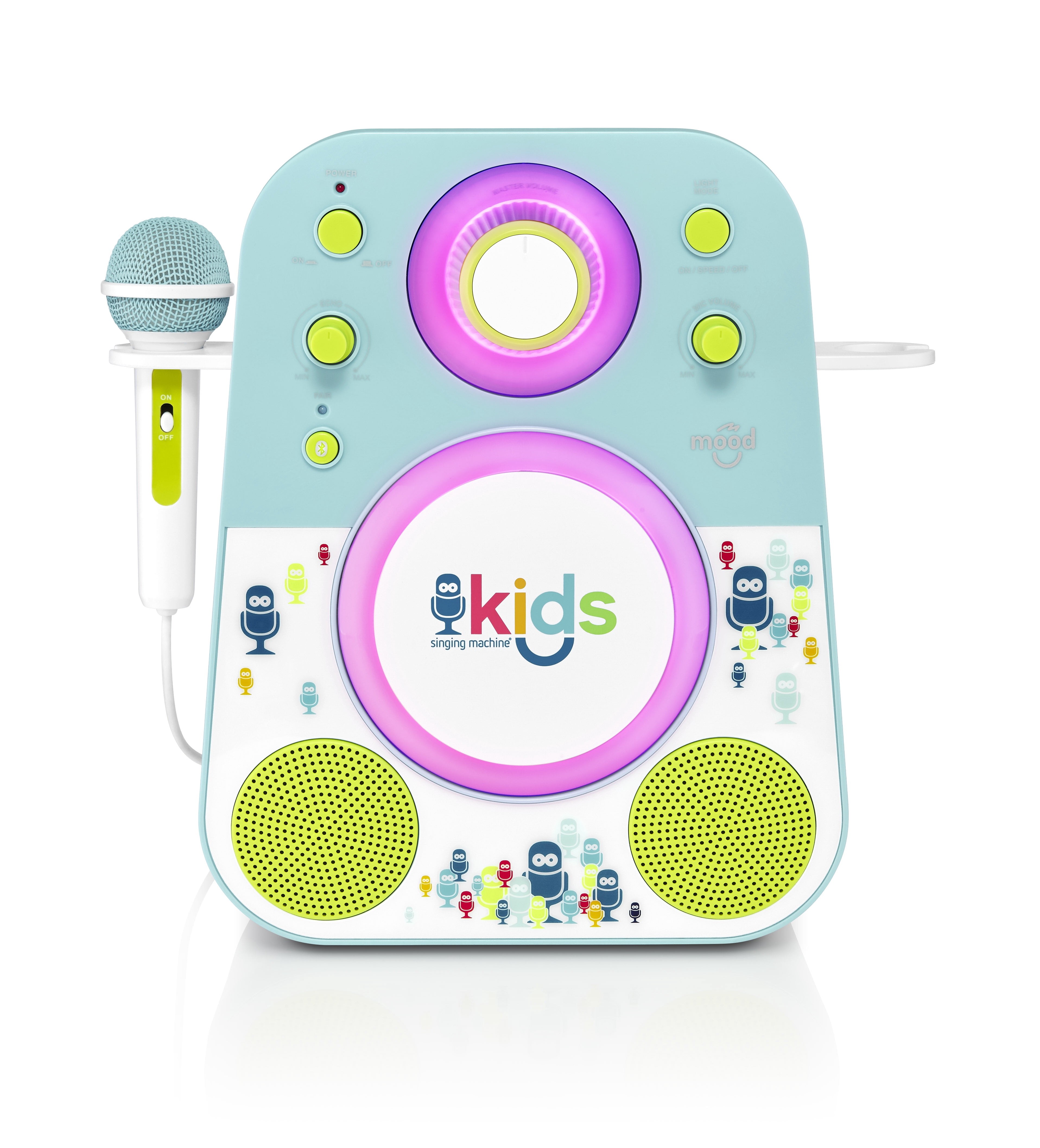 The Singing Machine Kids Mood LED Glowing Sing-Along Speaker with Microphone, Blue/Green